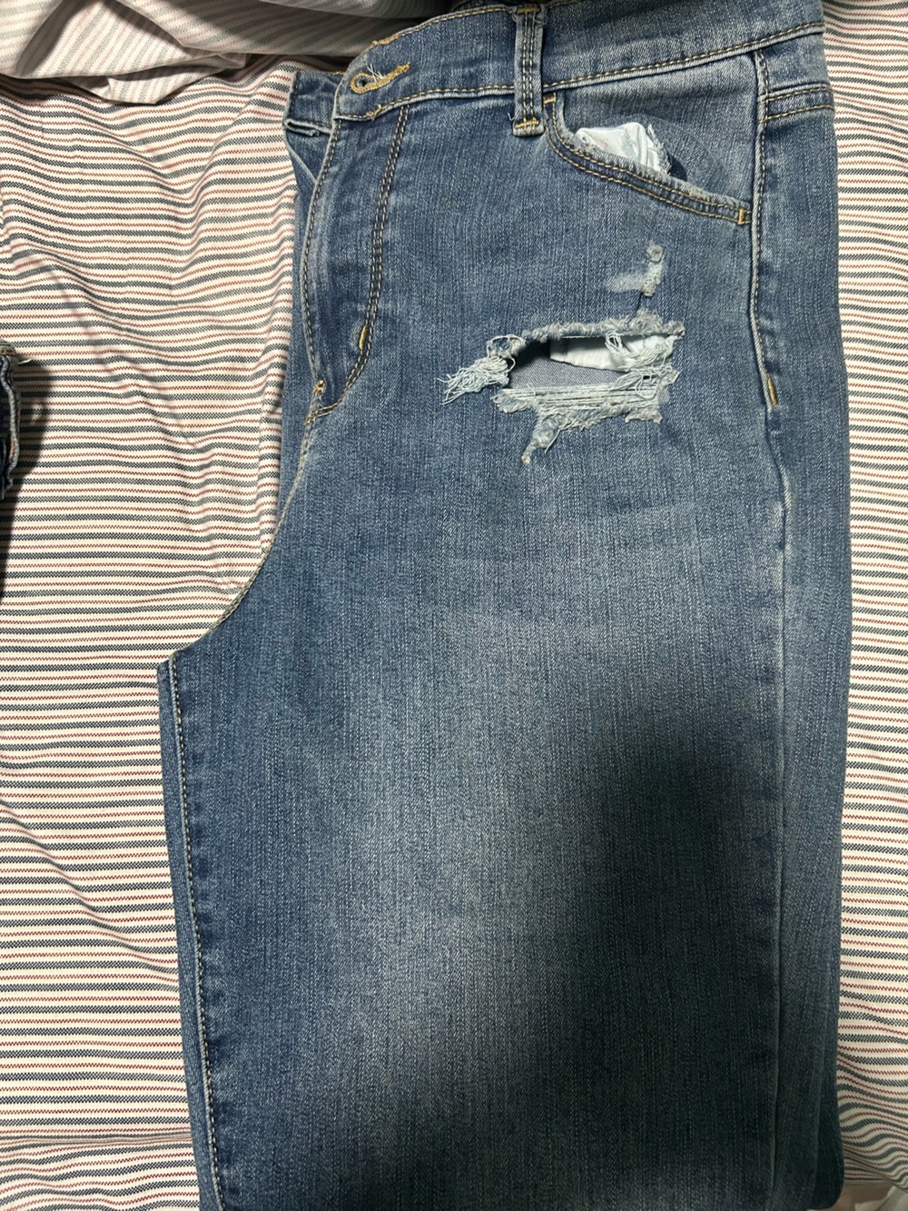 Distressed Mid-Blue Ripped Jeans